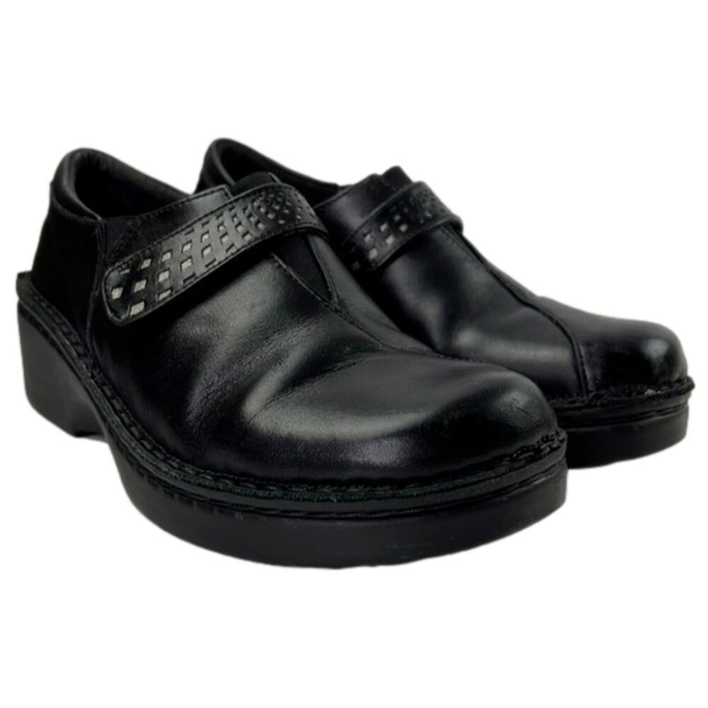 Naot black leather slip on loafers